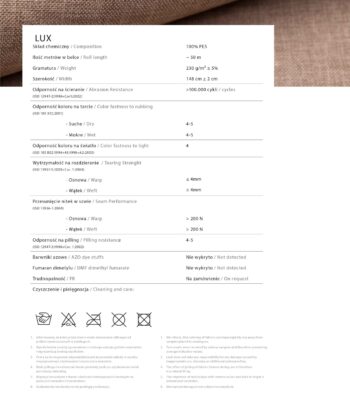 lux bútorszövet adatlap