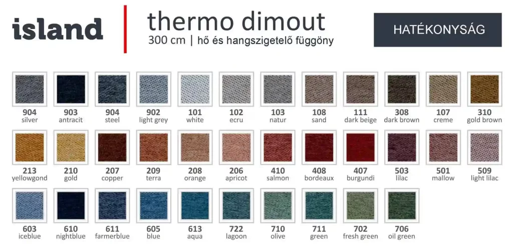 Island hangszigetelő dimout függöny 300 cm színei