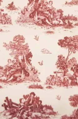 Életképes bordó dekorvászon Toile de jouy