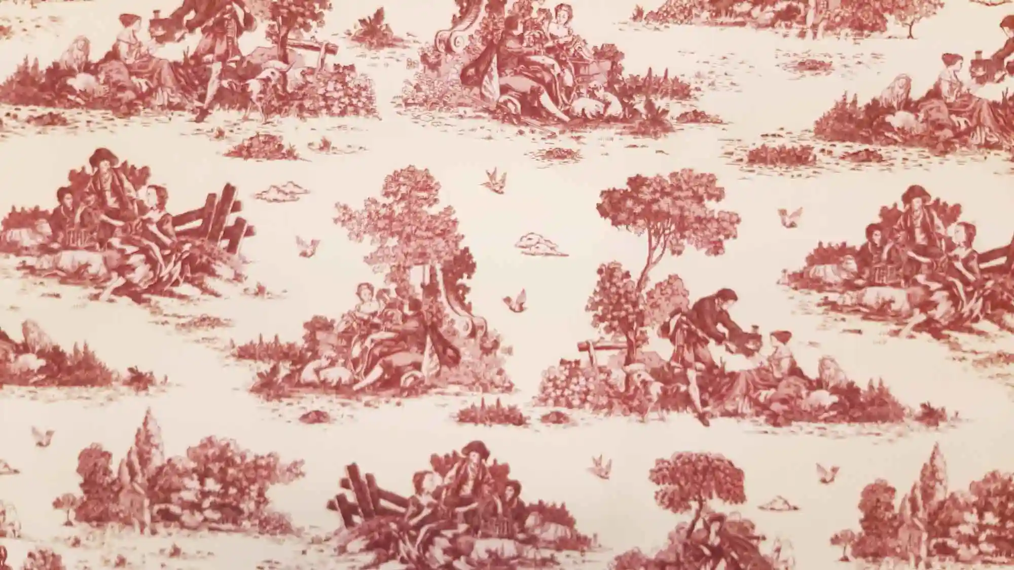 Életképes bordó dekorvászon Toile de jouy