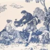 Életképes kék dekorvászon Toile de jouy zoom1