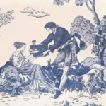 Életképes kék dekorvászon Toile de jouy zoom1