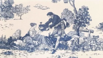Életképes kék dekorvászon Toile de jouy zoom1