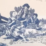 Életképes kék dekorvászon Toile de jouy zoom2