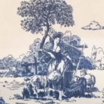 Életképes kék dekorvászon Toile de jouy zoom3