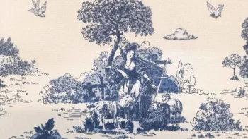 Életképes kék dekorvászon Toile de jouy zoom3