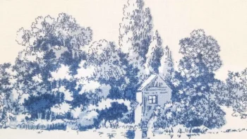 Életképes kék dekorvászon Toile de jouy zoom4