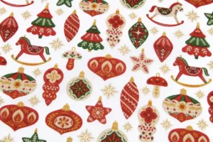 Karácsonyi díszek piros pamutvászon