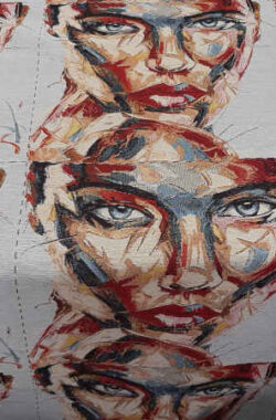 Női arc gobelin díszpárna-bútorszövet