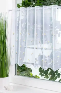Margaret hímzett virágos vitrázsfüggöny fehér 60 cm C01
